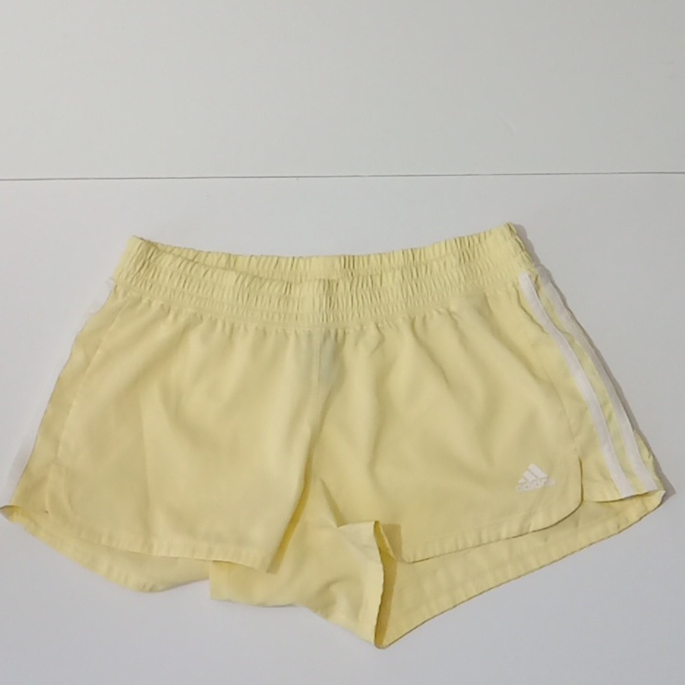 adidas Pale Yellow Running Shorts with White Stripes